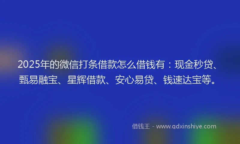 2025年的微信打条借款怎么借钱有：现金秒贷、甄易融宝、星辉借款、安心易贷、钱速达宝等。