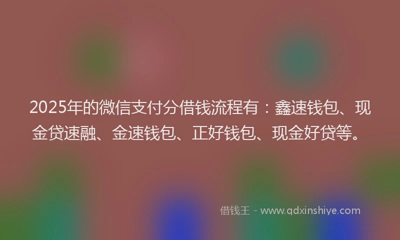 2025年的微信支付分借钱流程有：鑫速钱包、现金贷速融、金速钱包、正好钱包、现金好贷等。