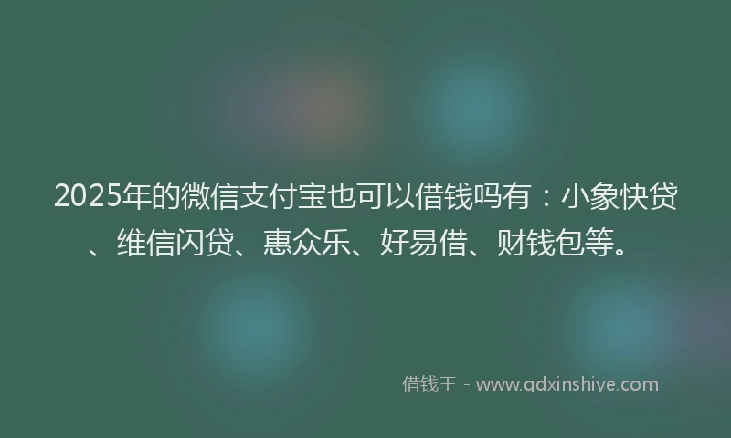 2025年的微信支付宝也可以借钱吗有：小象快贷、维信闪贷、惠众乐、好易借、财钱包等。