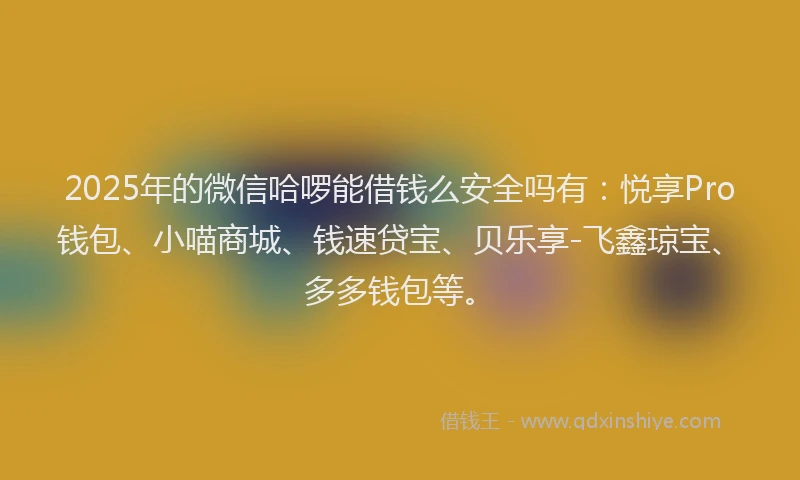 2025年的微信哈啰能借钱么安全吗有：悦享Pro钱包、小喵商城、钱速贷宝、贝乐享-飞鑫琼宝、多多钱包等。