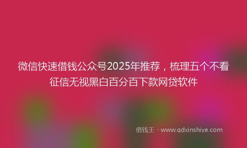 微信快速借钱公众号2025年推荐，梳理五个不看征信无视黑白百分百下款网贷软件