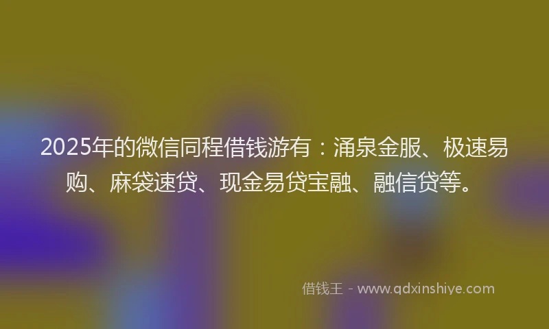 2025年的微信同程借钱游有：涌泉金服、极速易购、麻袋速贷、现金易贷宝融、融信贷等。