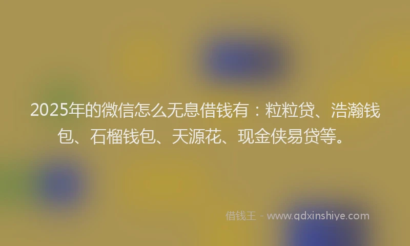 2025年的微信怎么无息借钱有：粒粒贷、浩瀚钱包、石榴钱包、天源花、现金侠易贷等。