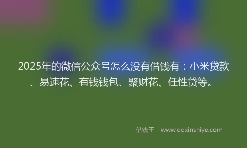 2025年的微信公众号怎么没有借钱有：小米贷款、易速花、有钱钱包、聚财花、任性贷等。