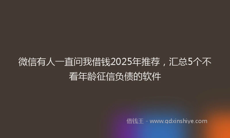 微信有人一直问我借钱2025年推荐，汇总5个不看年龄征信负债的软件