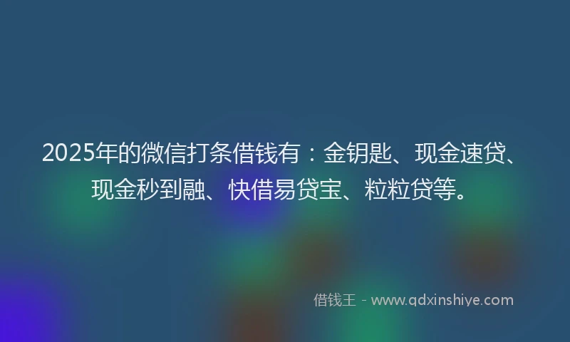 2025年的微信打条借钱有：金钥匙、现金速贷、现金秒到融、快借易贷宝、粒粒贷等。