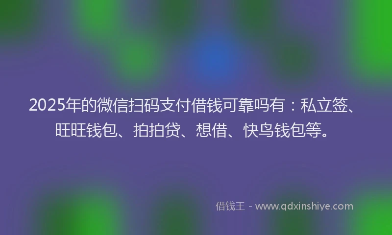 2025年的微信扫码支付借钱可靠吗有：私立签、旺旺钱包、拍拍贷、想借、快鸟钱包等。