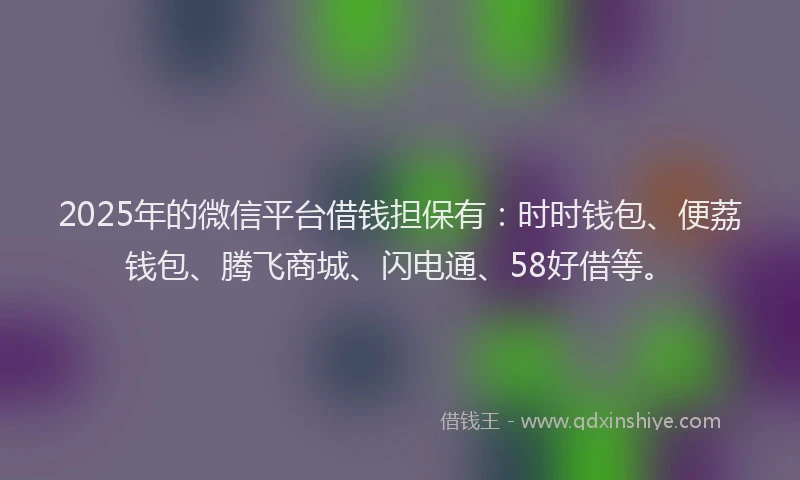 2025年的微信平台借钱担保有：时时钱包、便荔钱包、腾飞商城、闪电通、58好借等。