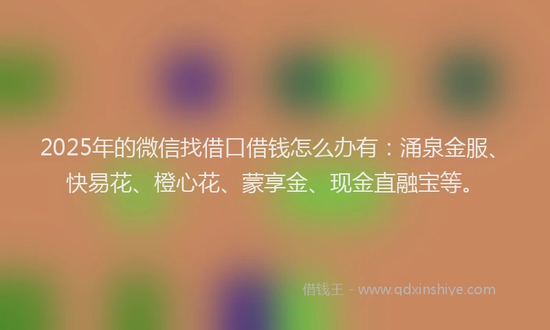 2025年的微信找借口借钱怎么办有：涌泉金服、快易花、橙心花、蒙享金、现金直融宝等。