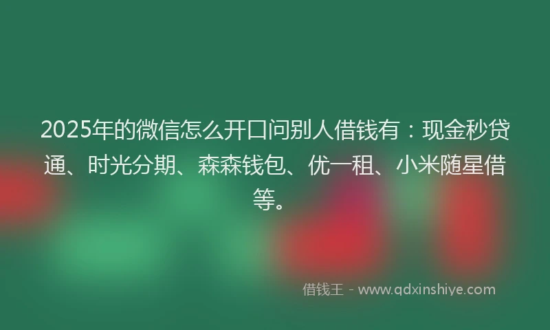2025年的微信怎么开口问别人借钱有：现金秒贷通、时光分期、森森钱包、优一租、小米随星借等。