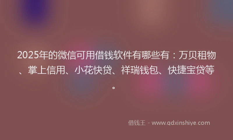 2025年的微信可用借钱软件有哪些有：万贝租物、掌上信用、小花快贷、祥瑞钱包、快捷宝贷等。
