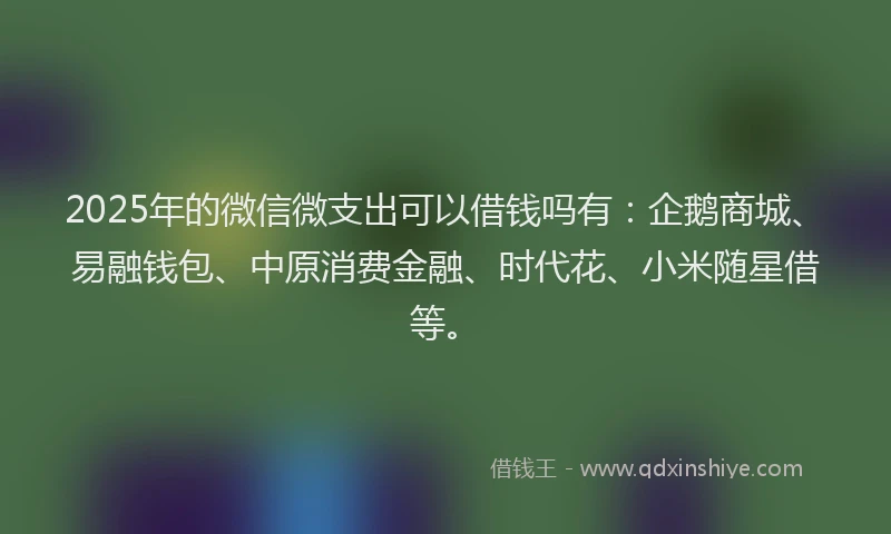 2025年的微信微支出可以借钱吗有：企鹅商城、易融钱包、中原消费金融、时代花、小米随星借等。
