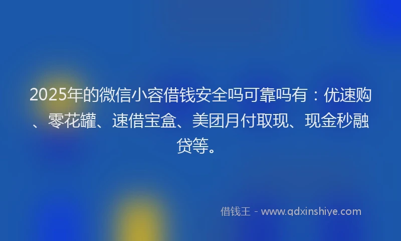 2025年的微信小容借钱安全吗可靠吗有：优速购、零花罐、速借宝盒、美团月付取现、现金秒融贷等。