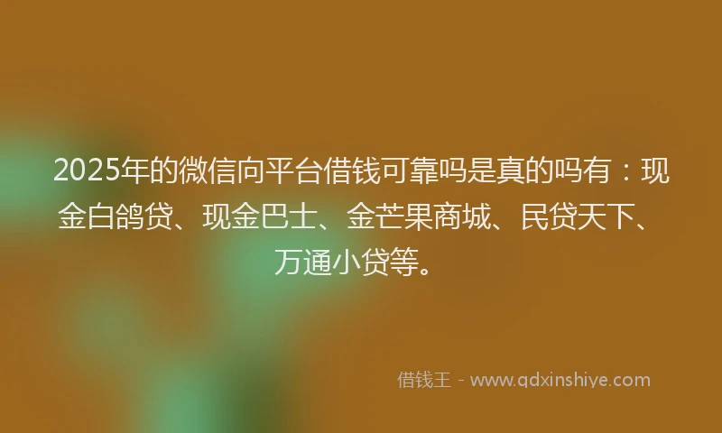 2025年的微信向平台借钱可靠吗是真的吗有：现金白鸽贷、现金巴士、金芒果商城、民贷天下、万通小贷等。