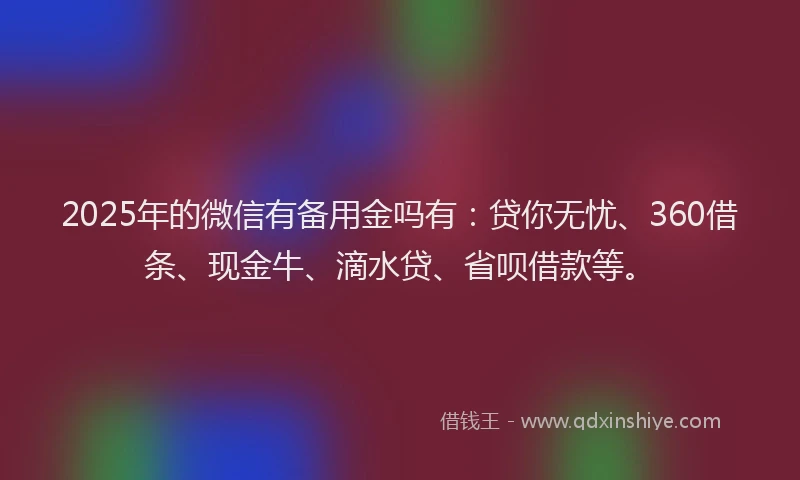 2025年的微信有备用金吗有：贷你无忧、360借条、现金牛、滴水贷、省呗借款等。