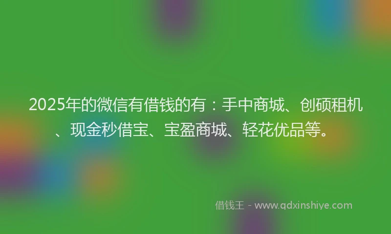 2025年的微信有借钱的有：手中商城、创硕租机、现金秒借宝、宝盈商城、轻花优品等。