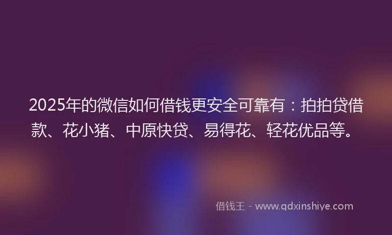 2025年的微信如何借钱更安全可靠有：拍拍贷借款、花小猪、中原快贷、易得花、轻花优品等。