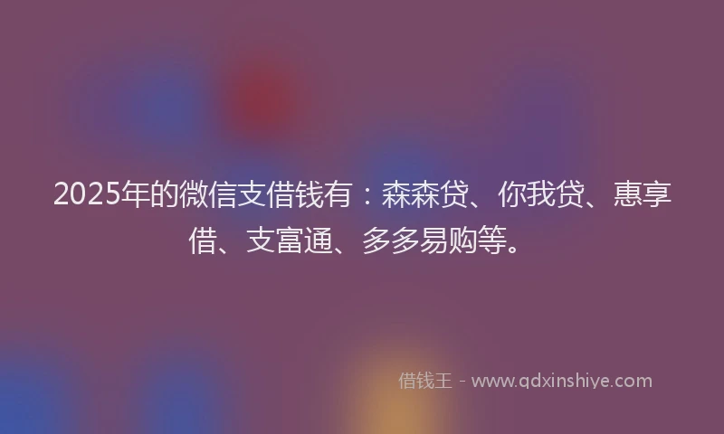 2025年的微信支借钱有：森森贷、你我贷、惠享借、支富通、多多易购等。