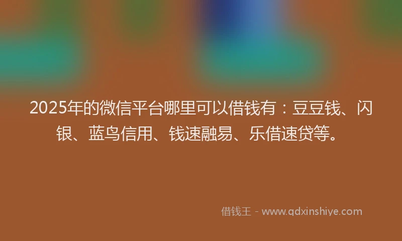 2025年的微信平台哪里可以借钱有：豆豆钱、闪银、蓝鸟信用、钱速融易、乐借速贷等。