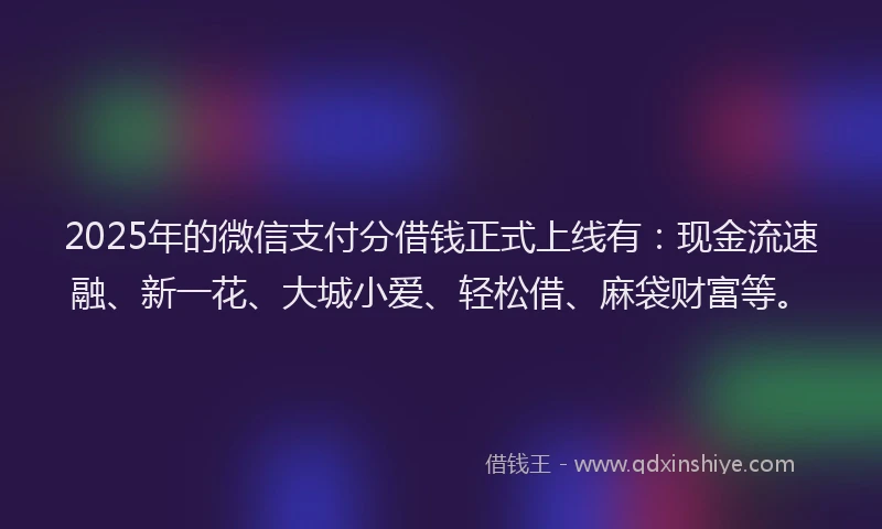 2025年的微信支付分借钱正式上线有：现金流速融、新一花、大城小爱、轻松借、麻袋财富等。