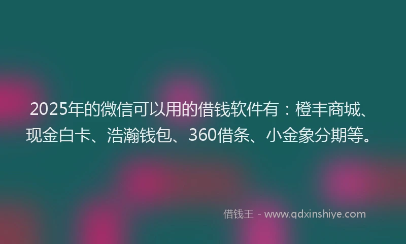 2025年的微信可以用的借钱软件有：橙丰商城、现金白卡、浩瀚钱包、360借条、小金象分期等。
