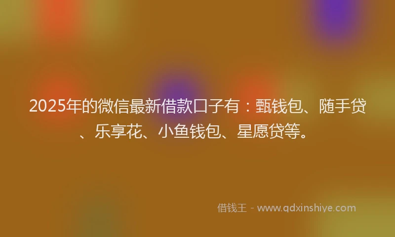 2025年的微信最新借款口子有：甄钱包、随手贷、乐享花、小鱼钱包、星愿贷等。