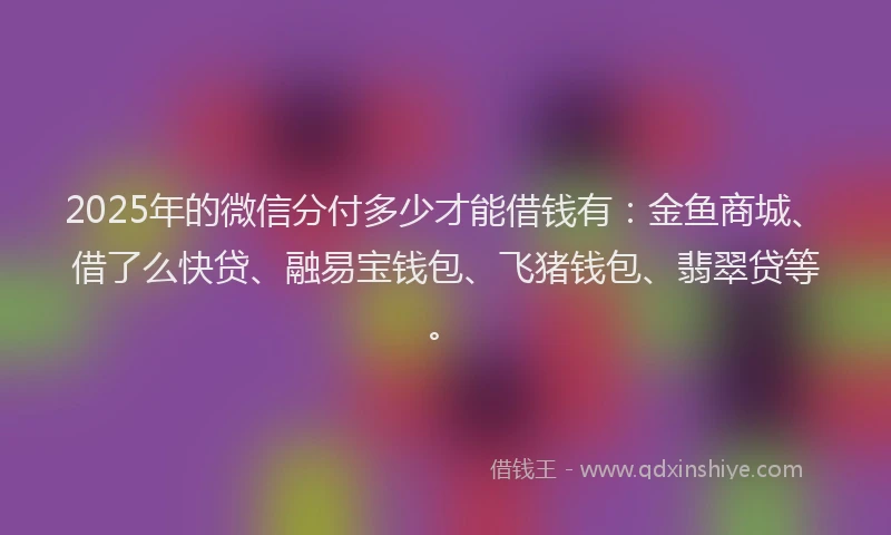 2025年的微信分付多少才能借钱有：金鱼商城、借了么快贷、融易宝钱包、飞猪钱包、翡翠贷等。