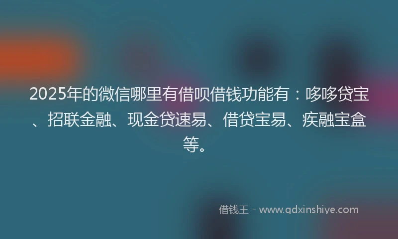 2025年的微信哪里有借呗借钱功能有：哆哆贷宝、招联金融、现金贷速易、借贷宝易、疾融宝盒等。
