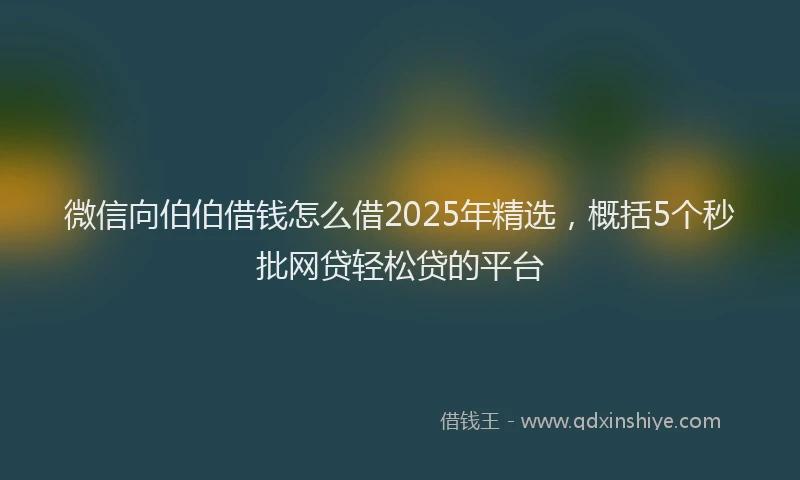 微信向伯伯借钱怎么借2025年精选，概括5个秒批网贷轻松贷的平台