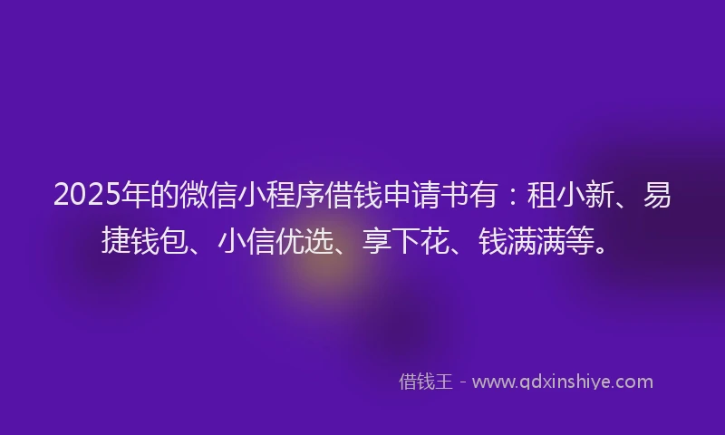 2025年的微信小程序借钱申请书有：租小新、易捷钱包、小信优选、享下花、钱满满等。