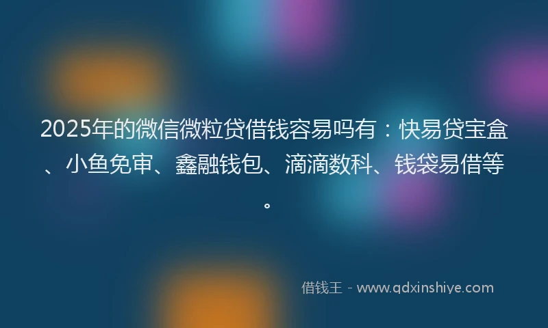 2025年的微信微粒贷借钱容易吗有：快易贷宝盒、小鱼免审、鑫融钱包、滴滴数科、钱袋易借等。