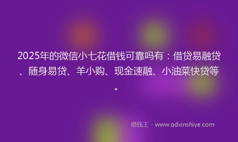 2025年的微信小七花借钱可靠吗有：借贷易融贷、随身易贷、羊小购、现金速融、小油菜快贷等。