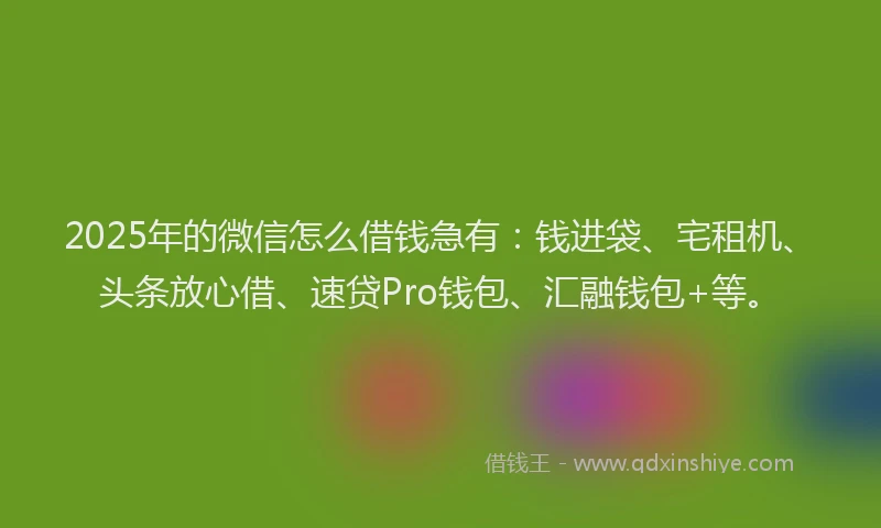 2025年的微信怎么借钱急有：钱进袋、宅租机、头条放心借、速贷Pro钱包、汇融钱包+等。