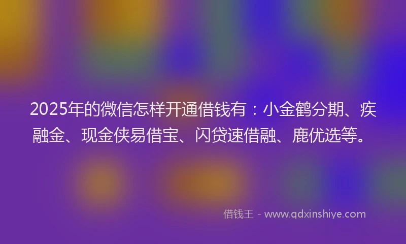 2025年的微信怎样开通借钱有：小金鹤分期、疾融金、现金侠易借宝、闪贷速借融、鹿优选等。