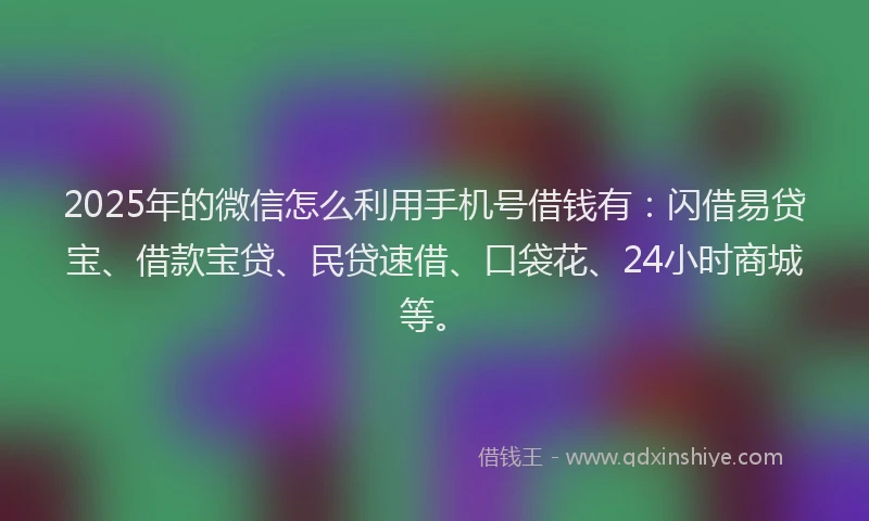 2025年的微信怎么利用手机号借钱有：闪借易贷宝、借款宝贷、民贷速借、口袋花、24小时商城等。