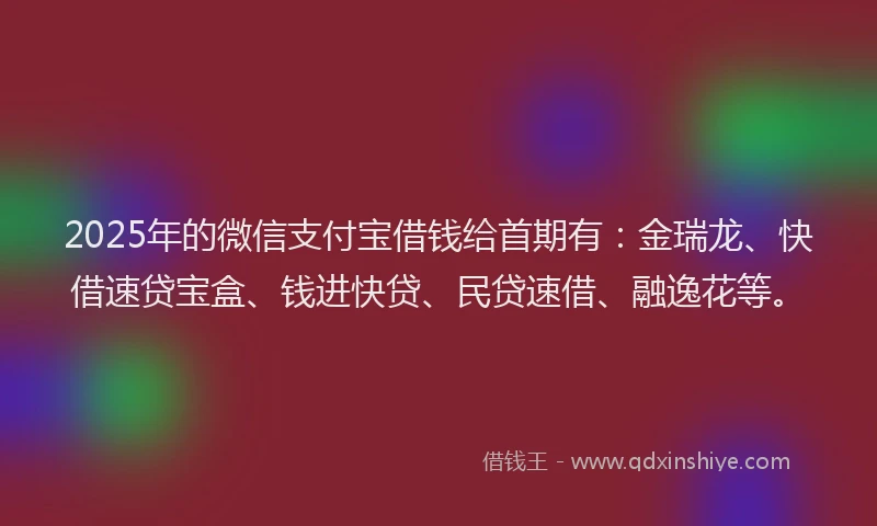 2025年的微信支付宝借钱给首期有：金瑞龙、快借速贷宝盒、钱进快贷、民贷速借、融逸花等。