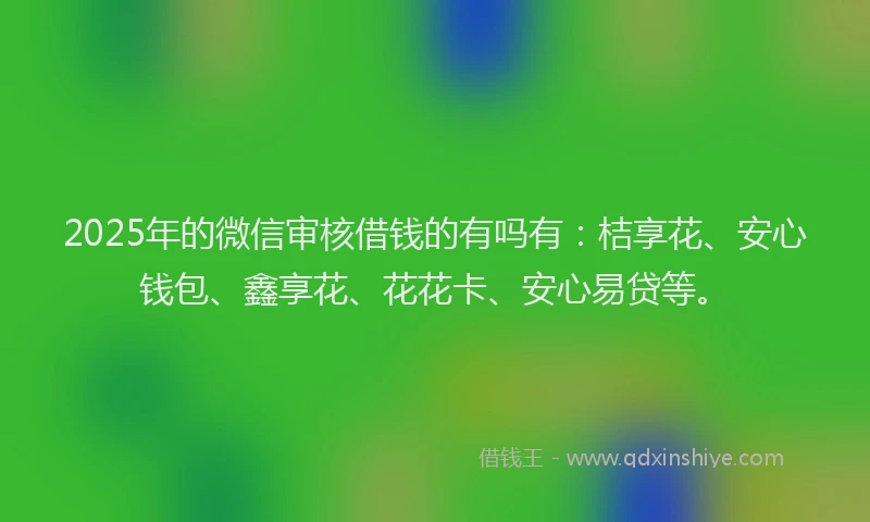 2025年的微信审核借钱的有吗有：桔享花、安心钱包、鑫享花、花花卡、安心易贷等。