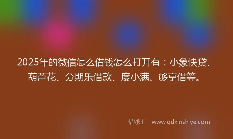 2025年的微信怎么借钱怎么打开有：小象快贷、葫芦花、分期乐借款、度小满、够享借等。
