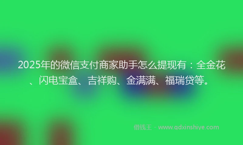 2025年的微信支付商家助手怎么提现有：全金花、闪电宝盒、吉祥购、金满满、福瑞贷等。