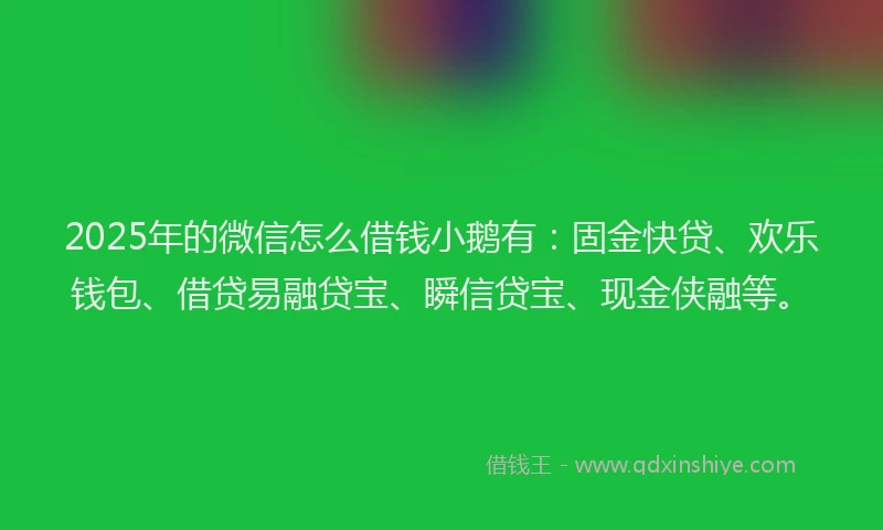 2025年的微信怎么借钱小鹅有：固金快贷、欢乐钱包、借贷易融贷宝、瞬信贷宝、现金侠融等。