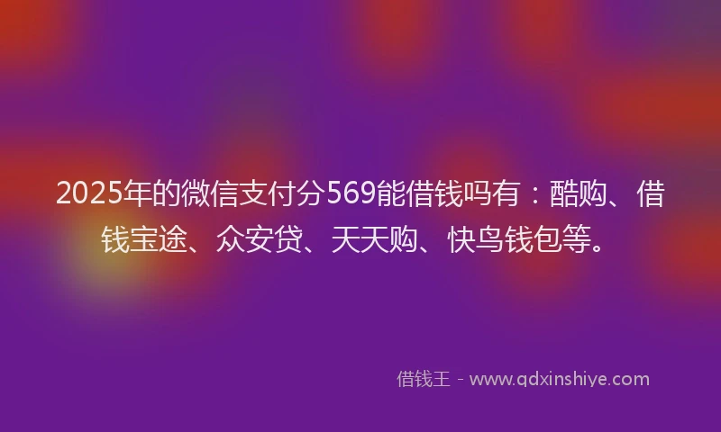2025年的微信支付分569能借钱吗有：酷购、借钱宝途、众安贷、天天购、快鸟钱包等。
