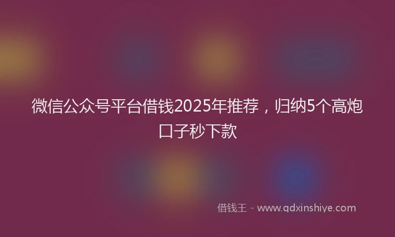 微信公众号平台借钱2025年推荐，归纳5个高炮口子秒下款
