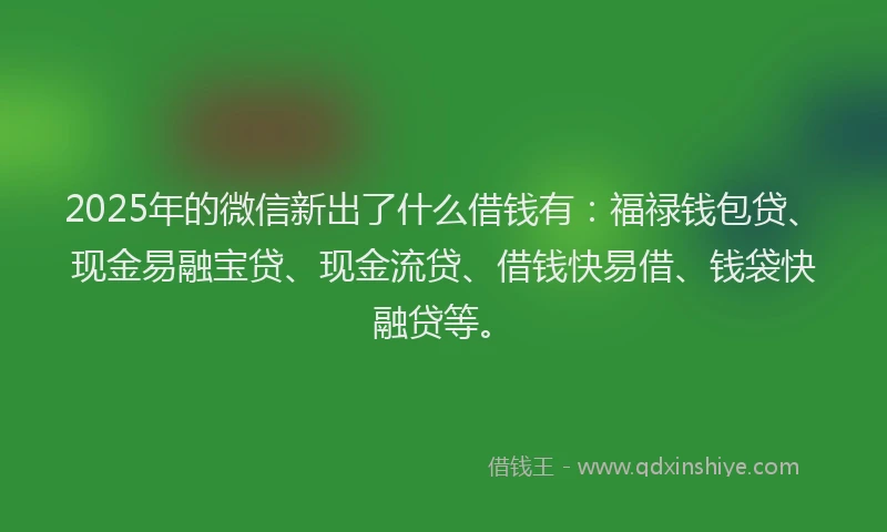 2025年的微信新出了什么借钱有：福禄钱包贷、现金易融宝贷、现金流贷、借钱快易借、钱袋快融贷等。