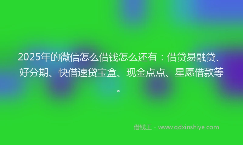 2025年的微信怎么借钱怎么还有：借贷易融贷、好分期、快借速贷宝盒、现金点点、星愿借款等。