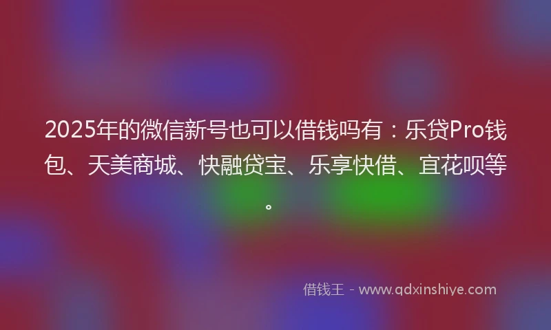 2025年的微信新号也可以借钱吗有：乐贷Pro钱包、天美商城、快融贷宝、乐享快借、宜花呗等。