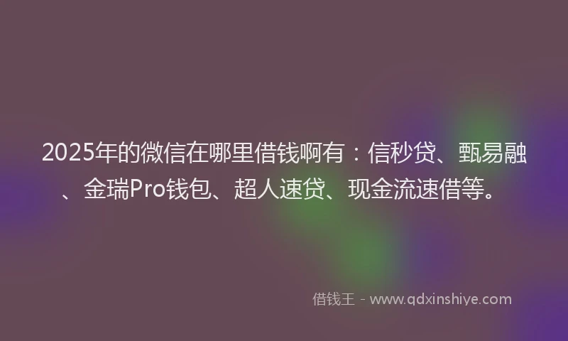2025年的微信在哪里借钱啊有：信秒贷、甄易融、金瑞Pro钱包、超人速贷、现金流速借等。
