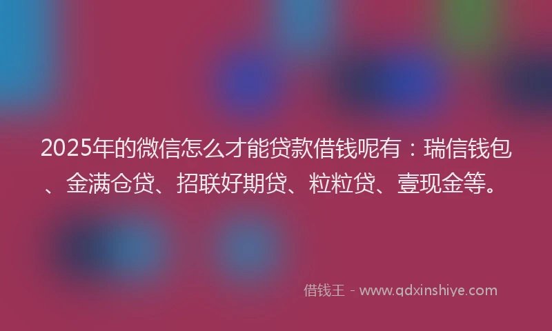 2025年的微信怎么才能贷款借钱呢有：瑞信钱包、金满仓贷、招联好期贷、粒粒贷、壹现金等。