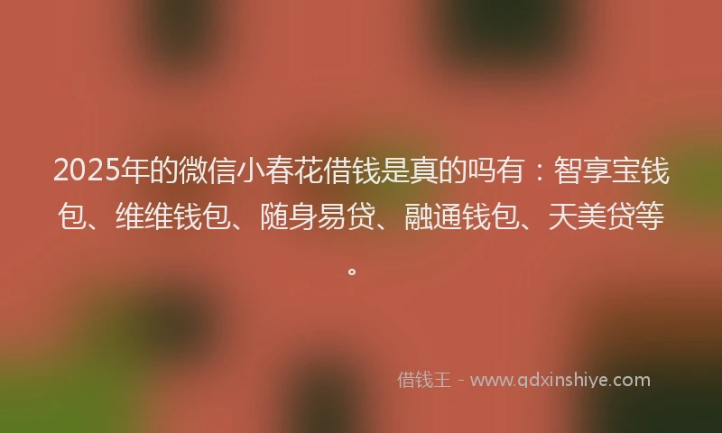 2025年的微信小春花借钱是真的吗有：智享宝钱包、维维钱包、随身易贷、融通钱包、天美贷等。