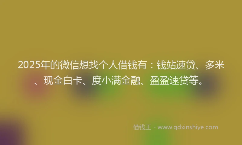 2025年的微信想找个人借钱有：钱站速贷、多米、现金白卡、度小满金融、盈盈速贷等。