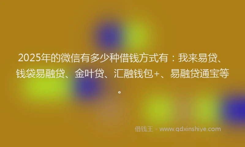 2025年的微信有多少种借钱方式有：我来易贷、钱袋易融贷、金叶贷、汇融钱包+、易融贷通宝等。